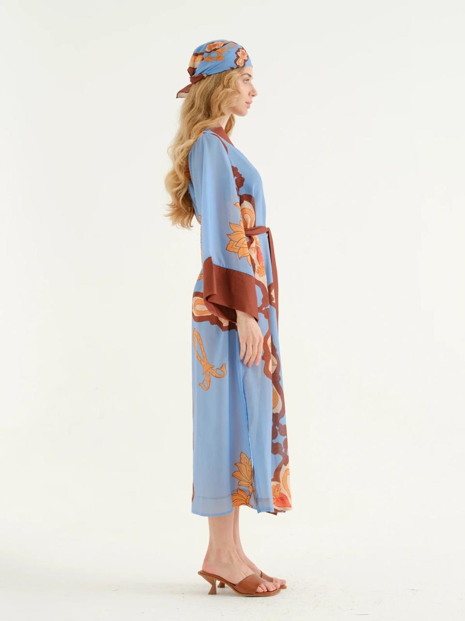 Deniz Blue - Brown Kimono + Bandana