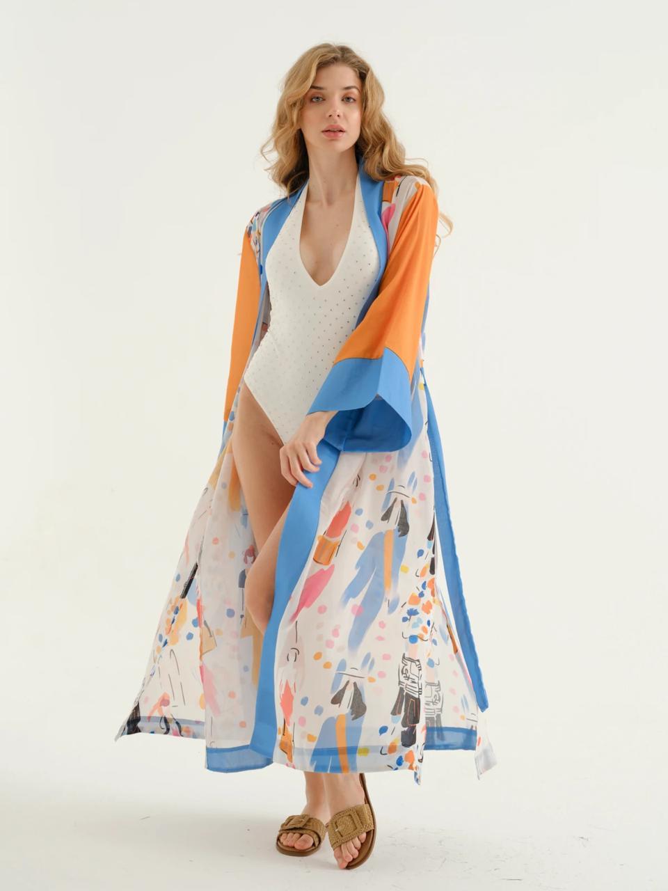 Deniz Orange Woman Figure Kimono + Bandana