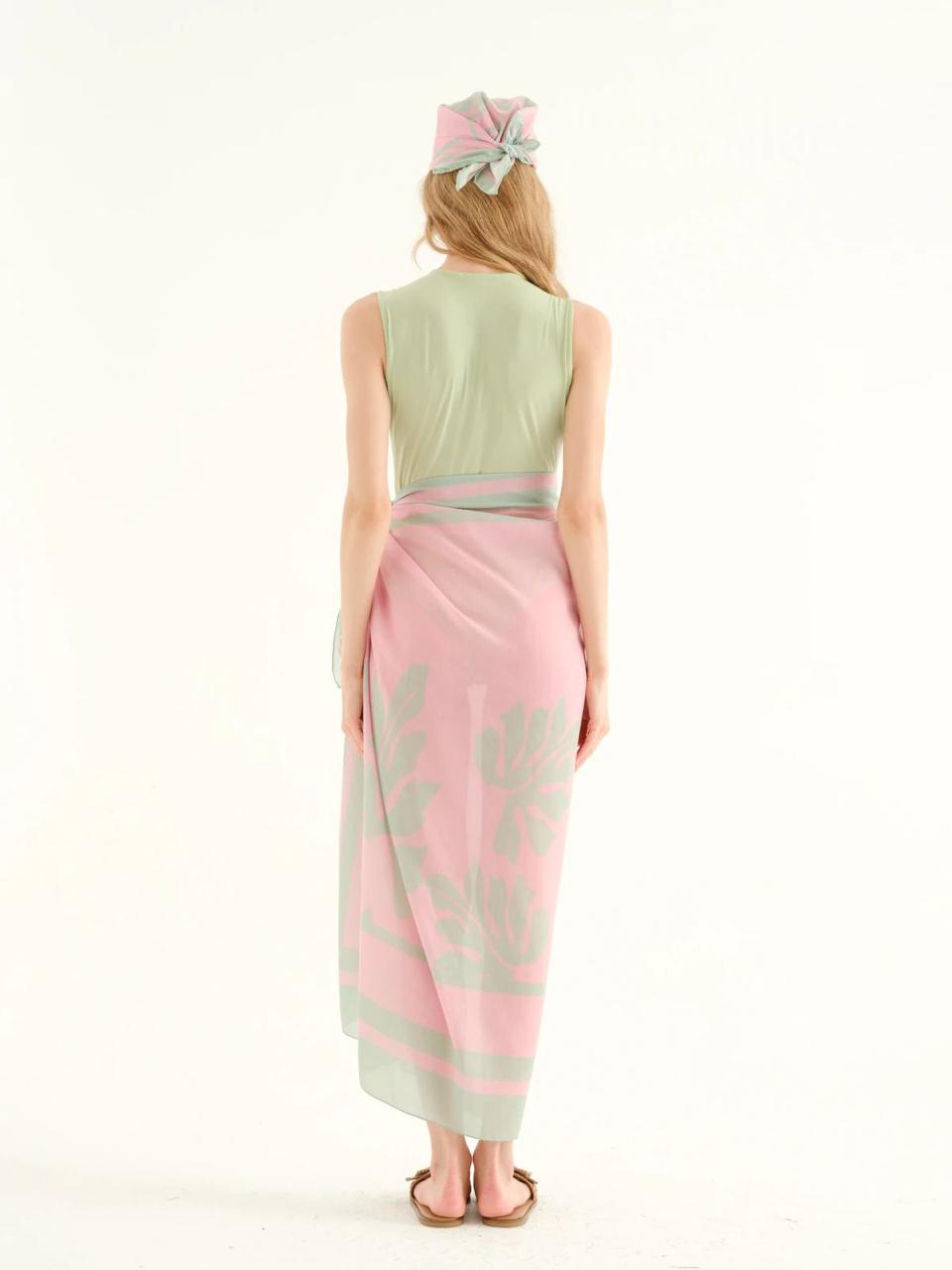 Deniz Pink Khaki leaf detailed Pareo + bandana