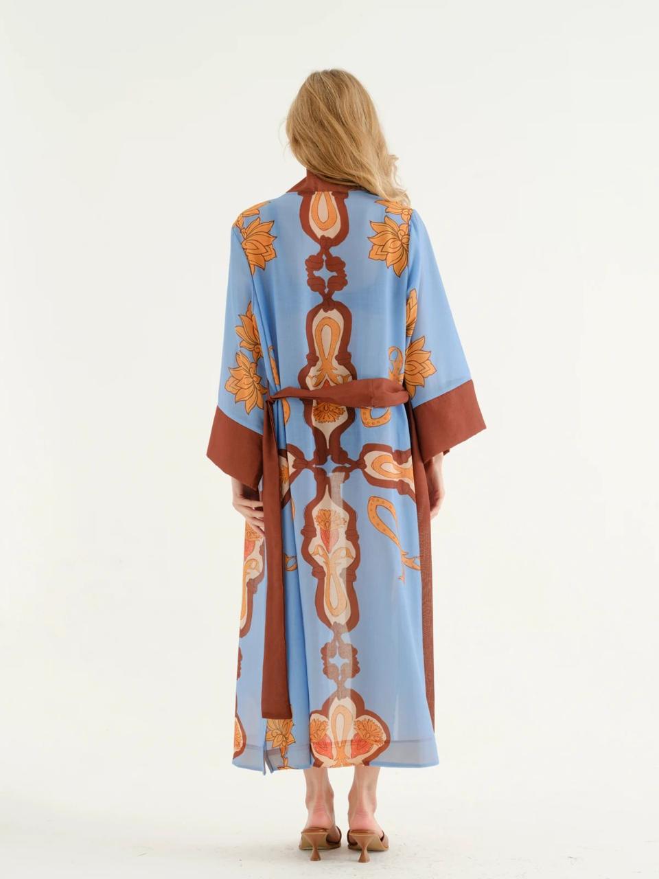 Deniz Blue - Brown Kimono + Bandana