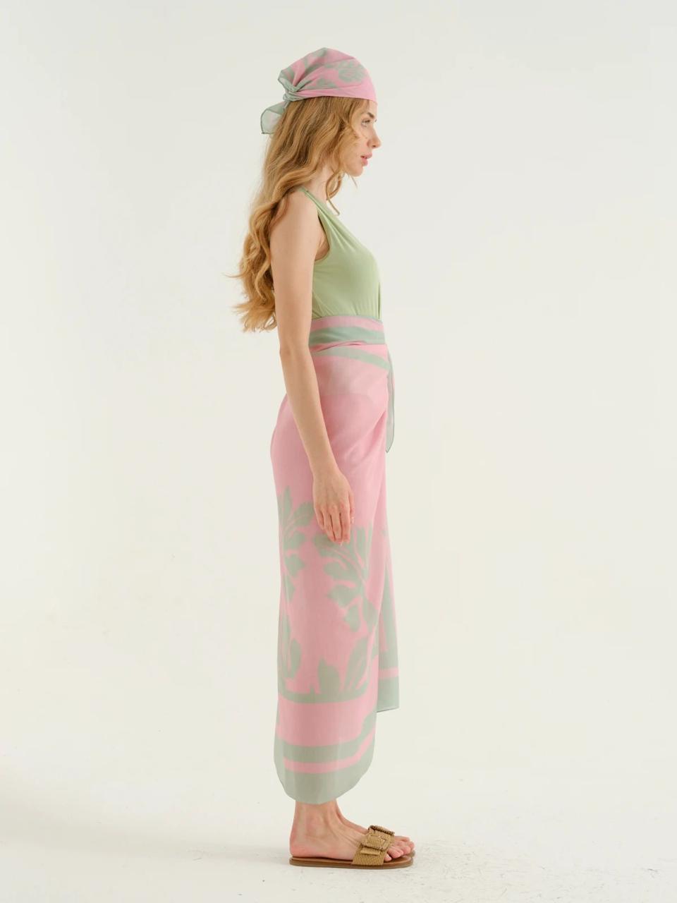 Deniz Pink Khaki leaf detailed Pareo + bandana