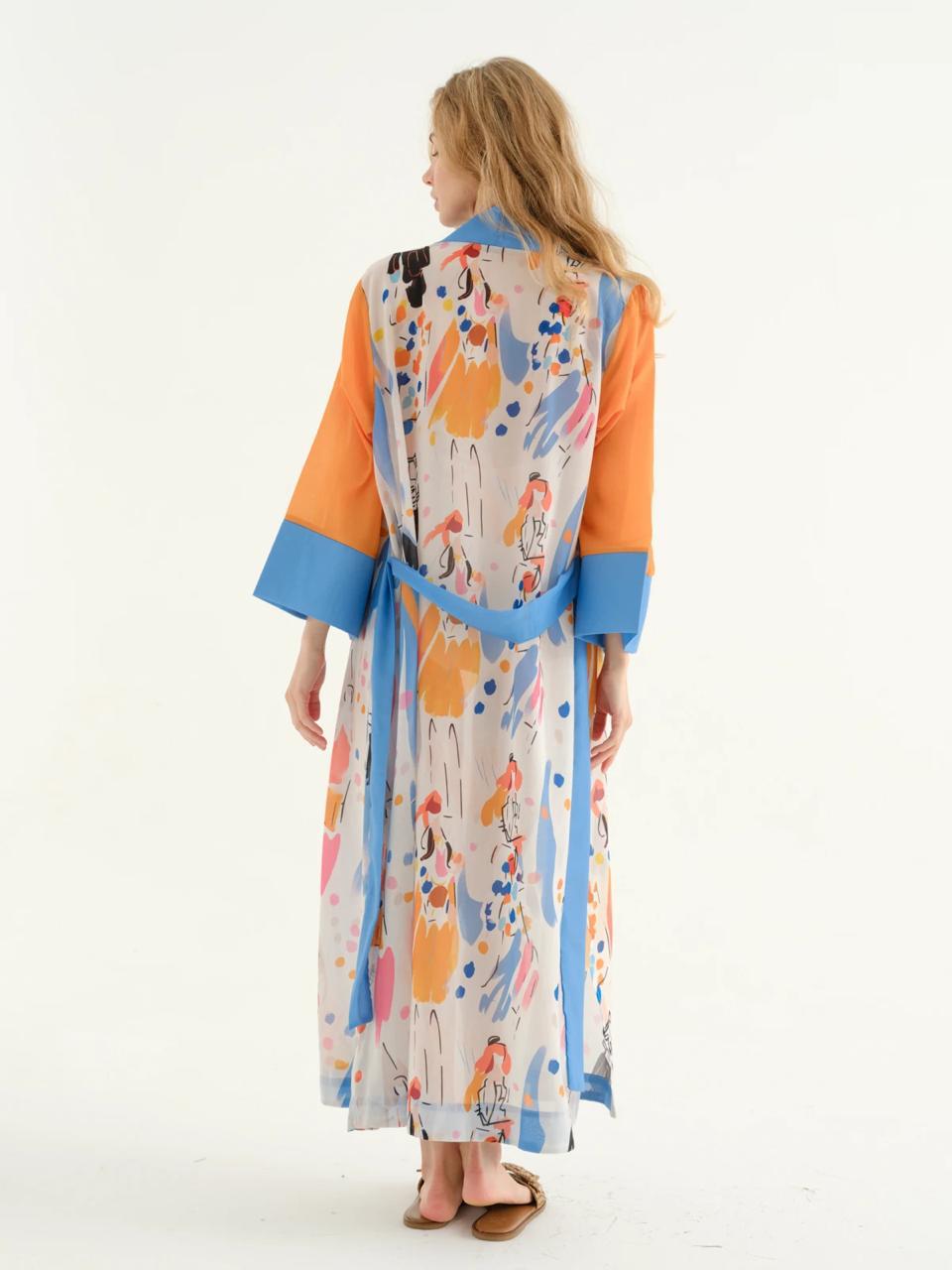 Deniz Orange Woman Figure Kimono + Bandana