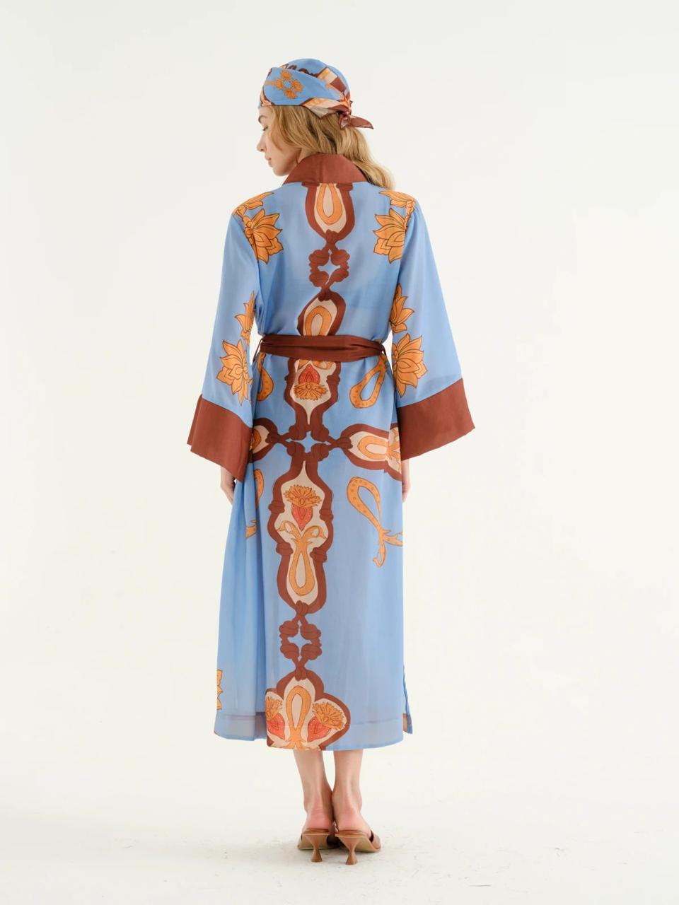 Deniz Blue - Brown Kimono + Bandana