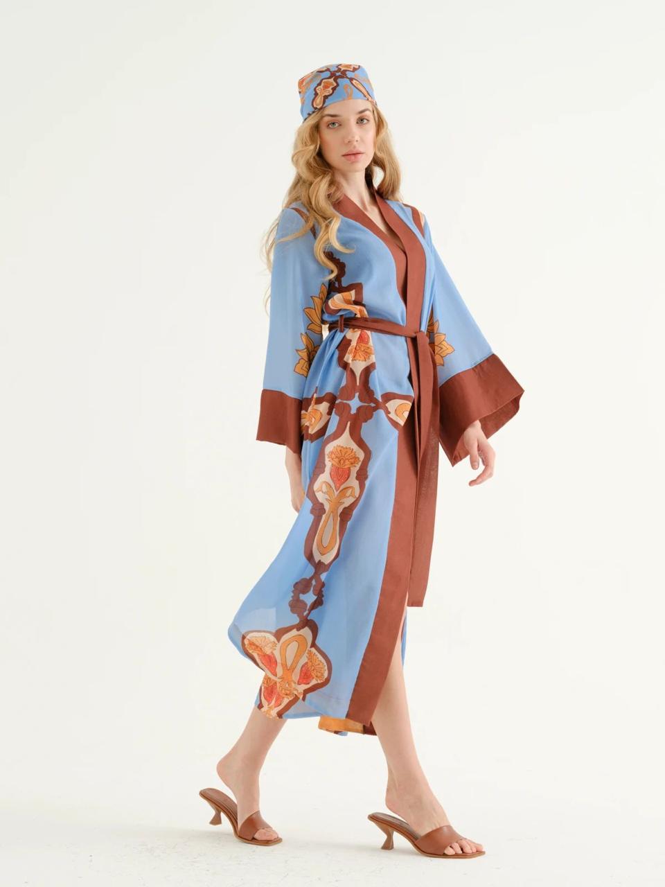 Deniz Blue - Brown Kimono + Bandana