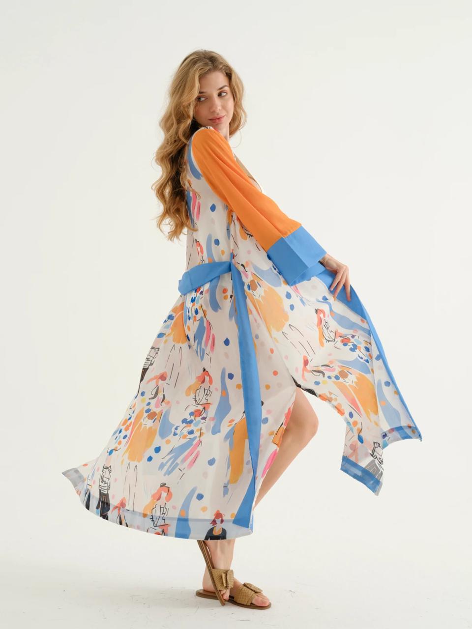 Deniz Orange Woman Figure Kimono + Bandana