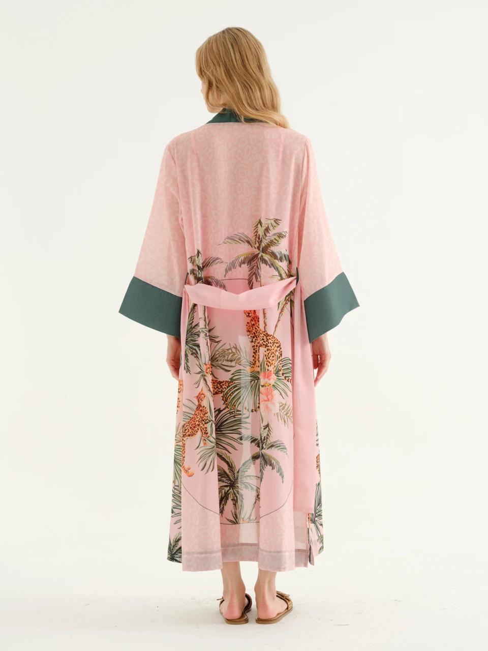 Deniz Khaki Leopard pattern Kimono + Bandana