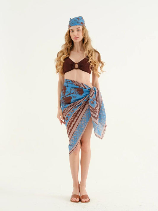 Deniz Blue-brown tropical Pareo + Bandana