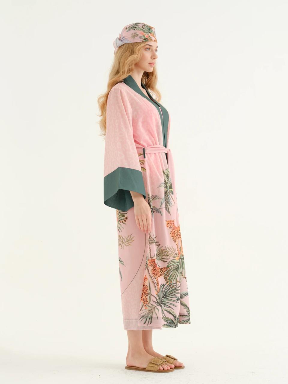 Deniz Khaki Leopard pattern Kimono + Bandana