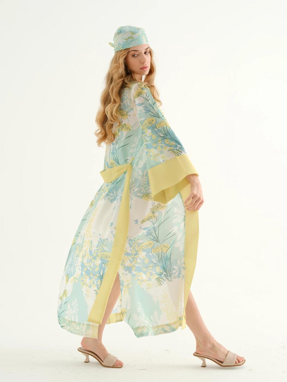 Deniz Green Flower- Detailed Kimono + Bandana