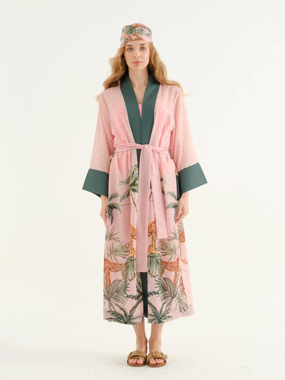 Deniz Khaki Leopard pattern Kimono + Bandana