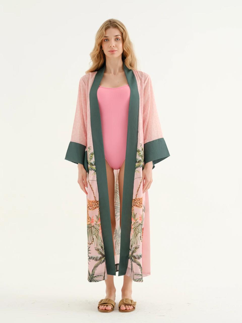 Deniz Khaki Leopard pattern Kimono + Bandana