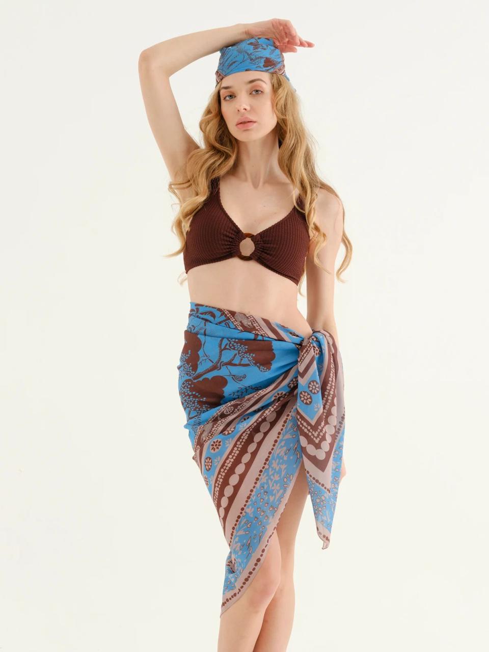 Deniz Blue-brown tropical Pareo + Bandana