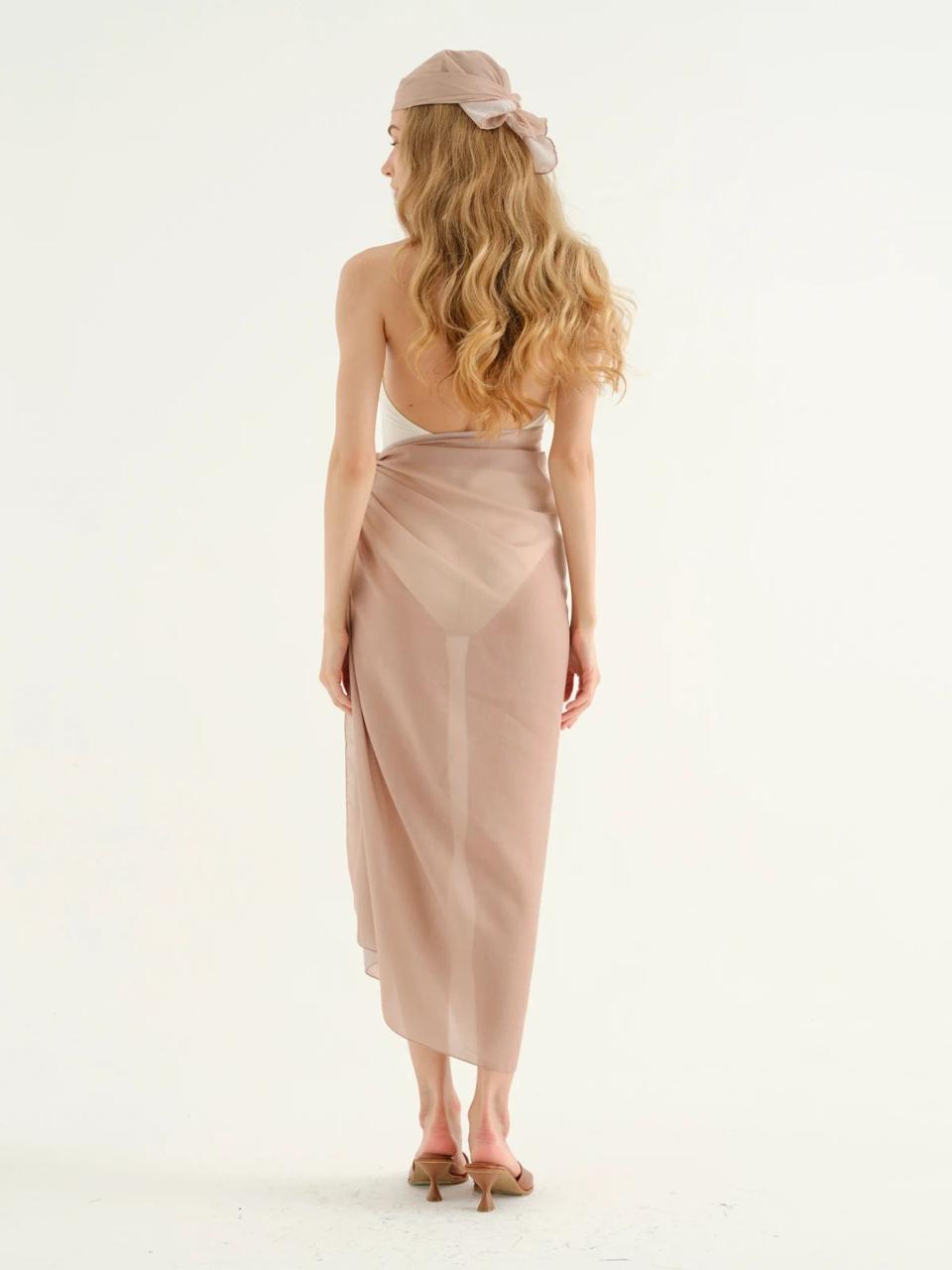 Deniz Beige plain Pareo + Bandana