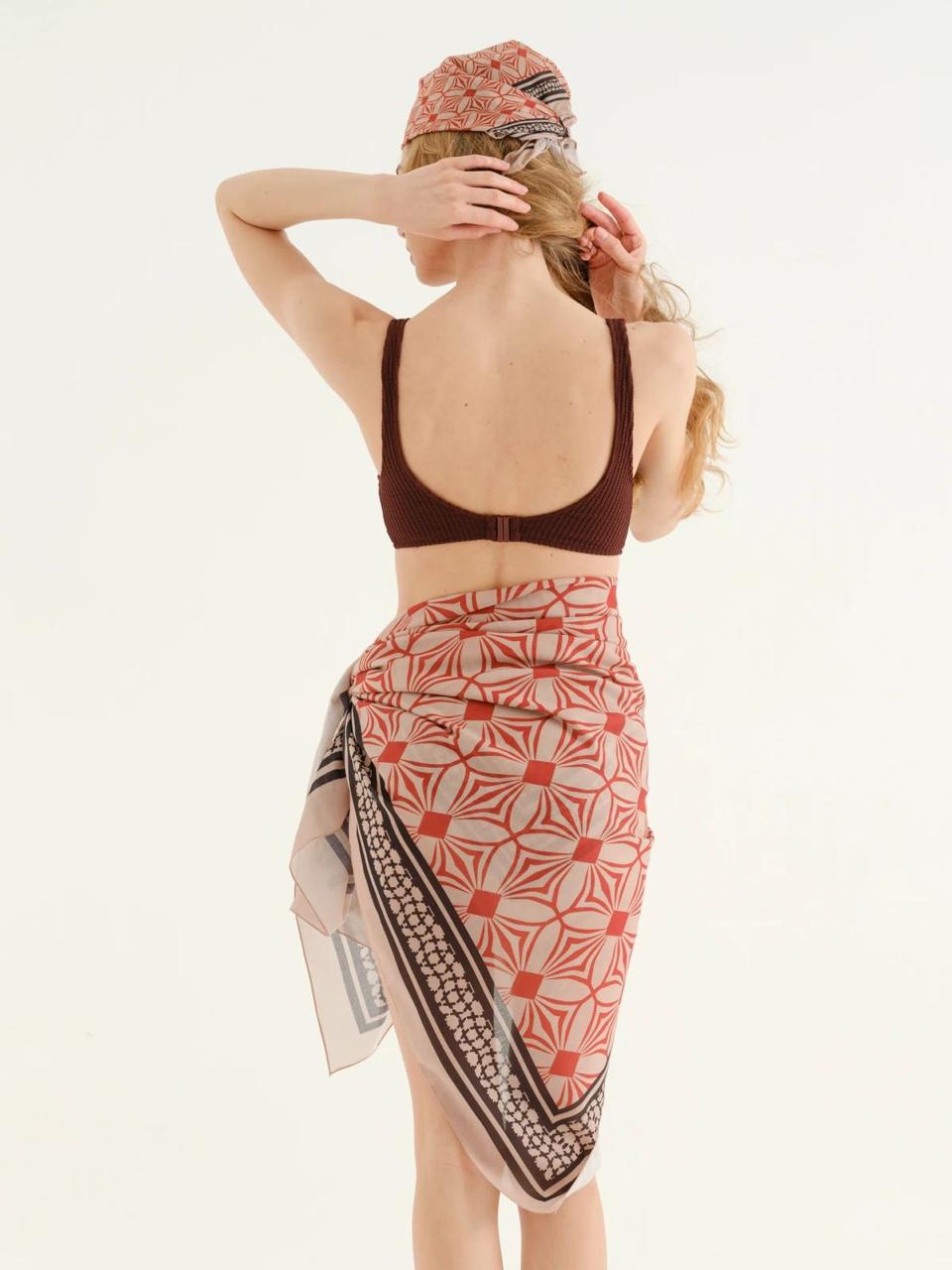 Deniz Orange-beige classic pattern Pareo + Bandana