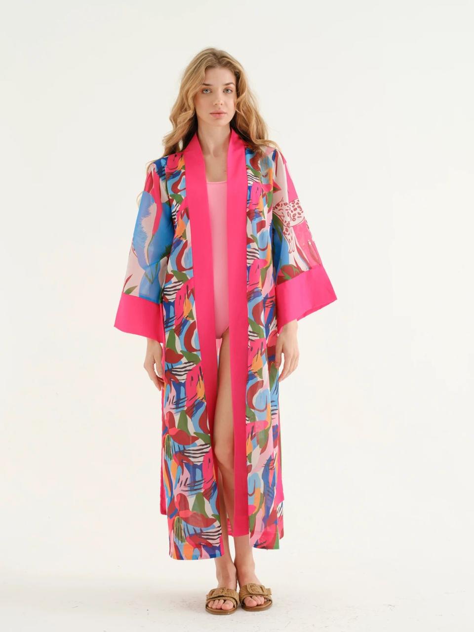 Deniz Pink mixed pattern Kimono + Bandana