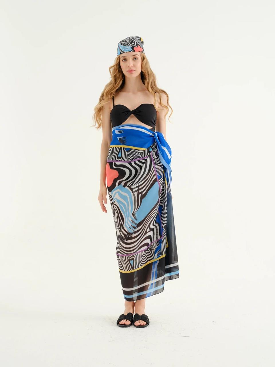 Deniz Blue- zebra detailed Pareo + Bandana