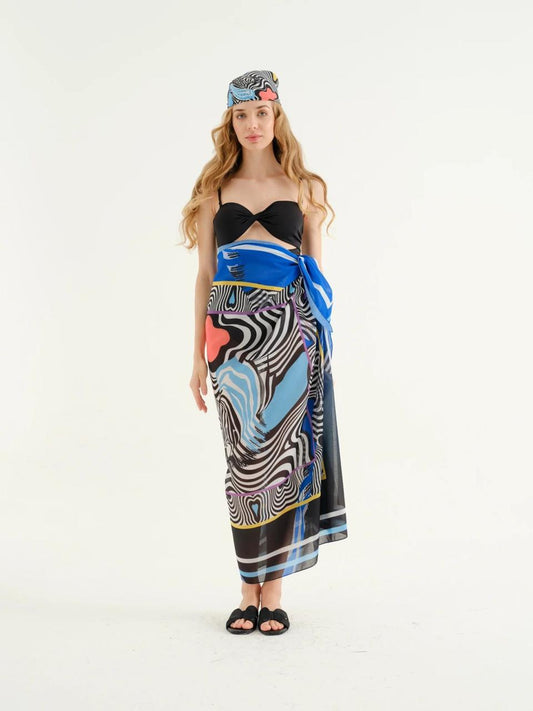 Deniz Blue- zebra detailed Pareo + Bandana