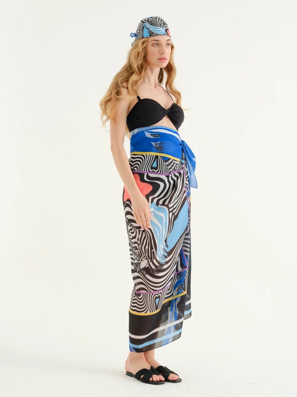 Deniz Blue- zebra detailed Pareo + Bandana