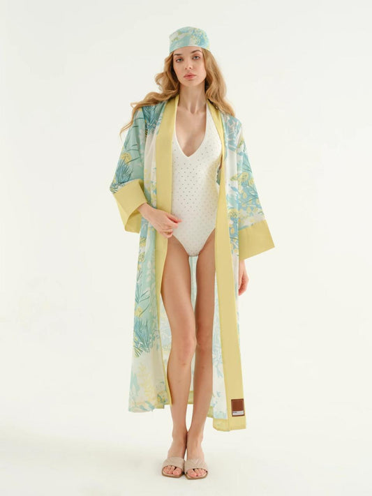 Deniz Green Flower- Detailed Kimono + Bandana
