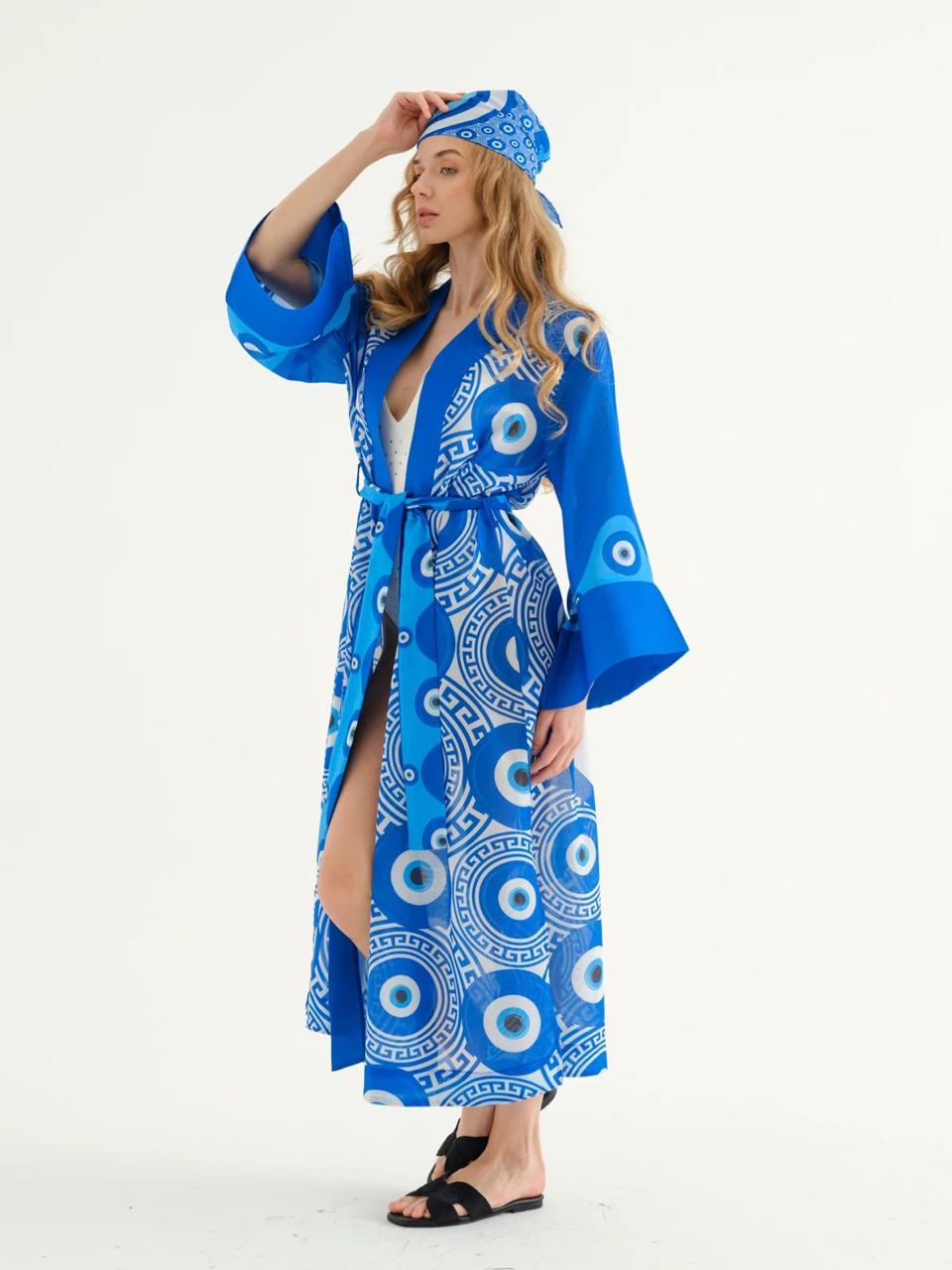 Deniz Blue bead Kimono + Bandana