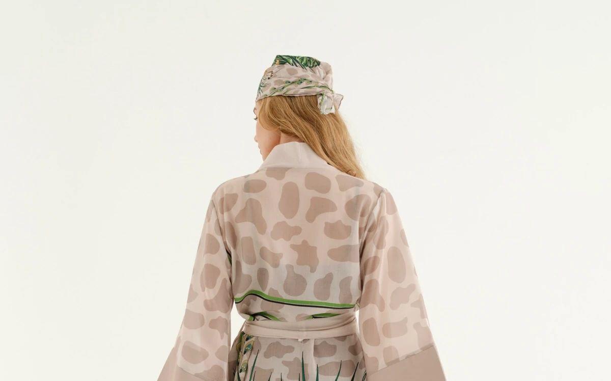 Deniz Beige Leopard Pattern kimono + Bandana
