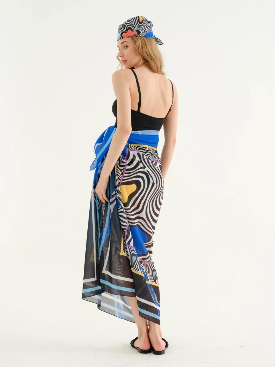 Deniz Blue- zebra detailed Pareo + Bandana