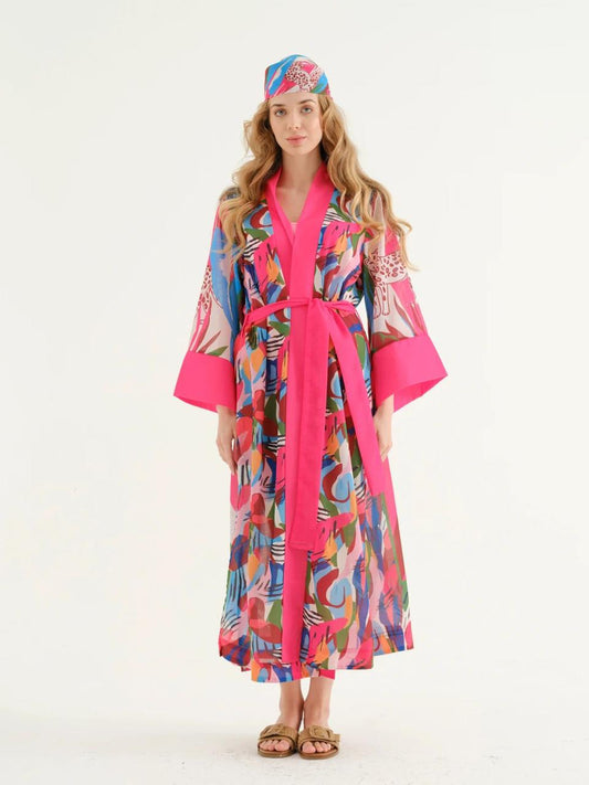 Deniz Pink mixed pattern Kimono + Bandana