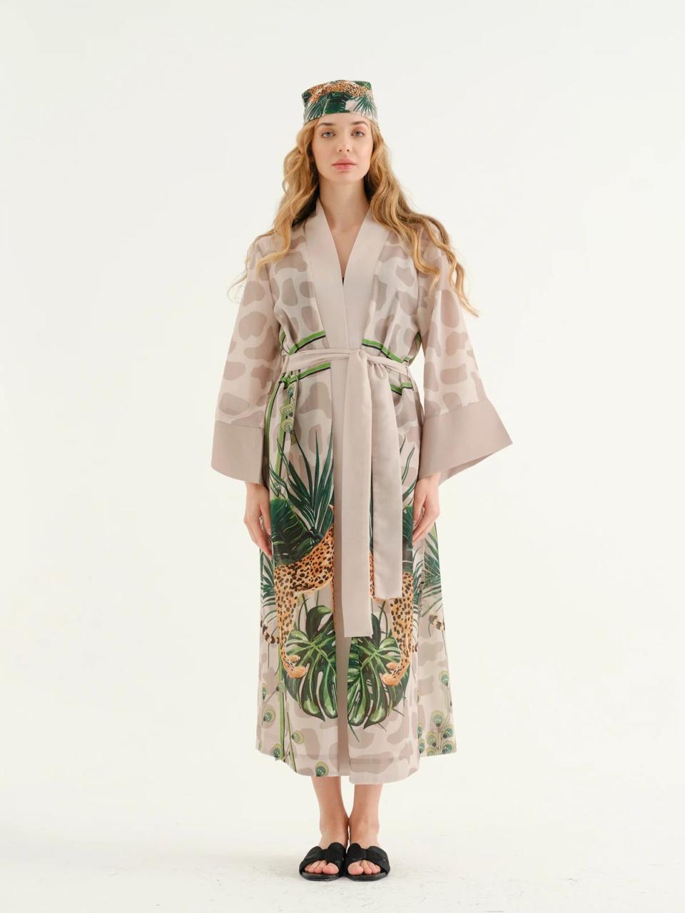 Deniz Beige Leopard Pattern kimono + Bandana