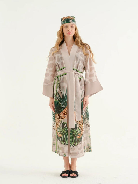 Deniz Beige Leopard Pattern kimono + Bandana